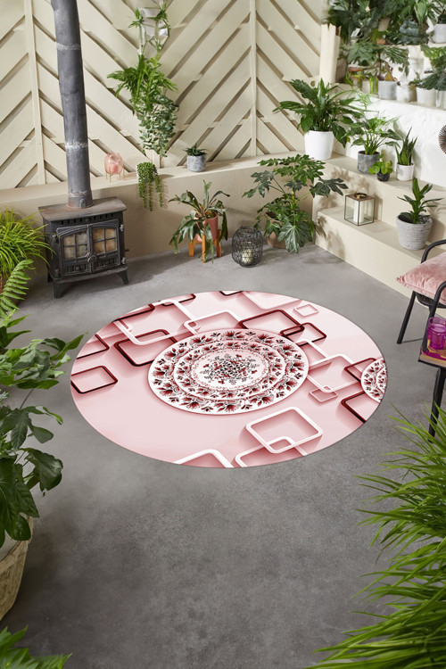 Baskılı Modern Çiçek Motifli Yıkanabilir Kaymaz Taban Yuvarlak Mutfak Salon Halısı