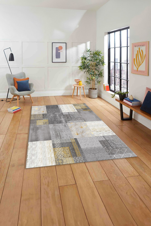 Baskılı Patchwork Dekoratif Yıkanabilir Kaymaz Taban Yolluk Mutfak Salon Halısı