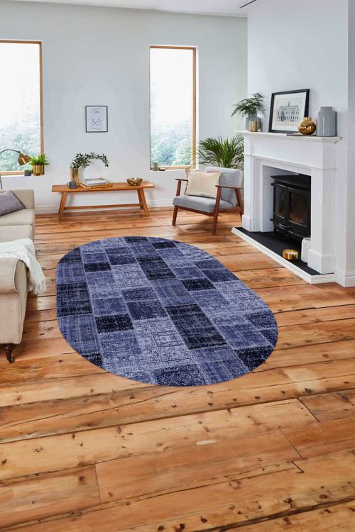Baskılı Patchwork Sade Modern Yıkanabilir Kaymaz Oval Yolluk Mutfak Salon Halısı