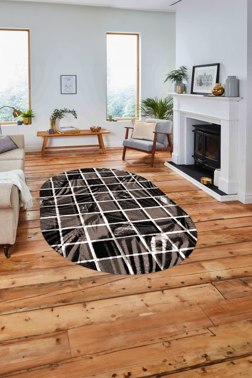 Baskılı Patchwork Leopar Desenli Yıkanabilir Kaymaz Oval Yolluk Mutfak Salon Halısı