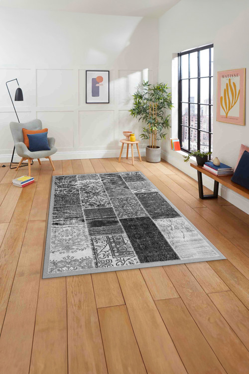 Baskılı Patchwork Otantik Model Yıkanabilir Kaymaz Taban Yolluk Mutfak Salon Halısı