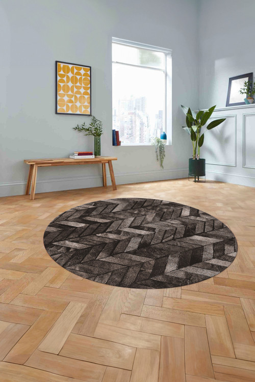 Baskılı Patchwork Çizgili Yıkanabilir Kaymaz Taban Yuvarlak Mutfak Salon Halısı