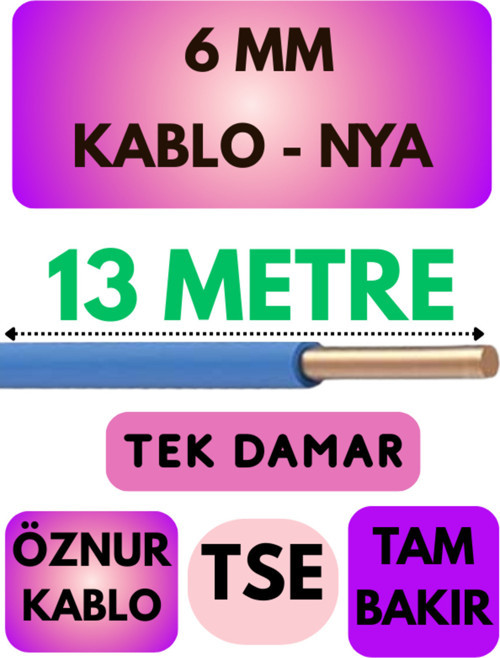 Öznur 6 MM NYA Kablo Metre Seçenekli (Mavi) 13 METRE