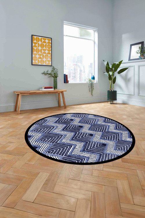Baskılı Sade Kilim Desenli Yıkanabilir Kaymaz Taban Yuvarlak Mutfak Salon Halısı