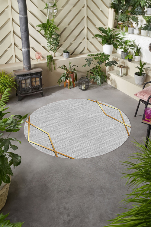 Baskılı Modern Zigzag Çizgili Yıkanabilir Kaymaz Taban Yuvarlak Mutfak Salon Halısı