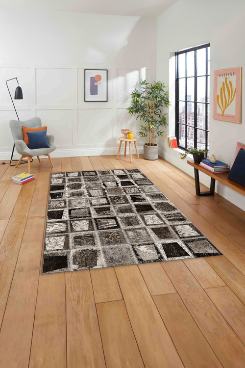 Baskılı Patchwork Yama Modeli Yıkanabilir Kaymaz Taban Yolluk Mutfak Salon Halısı