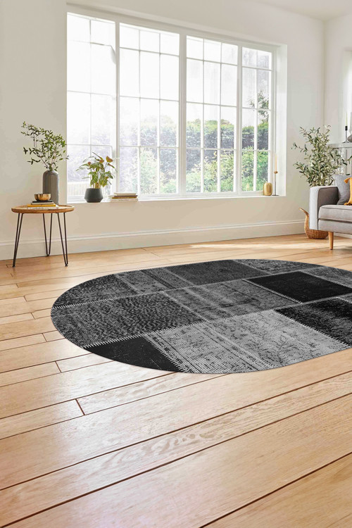 Baskılı Patchwork Etnik Görünümlü Yıkanabilir Kaymaz Oval Yolluk Mutfak Salon Halısı