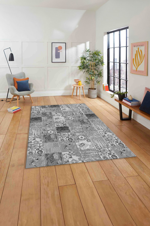 Baskılı Patchwork Klasik Motif Yıkanabilir Kaymaz Taban Yolluk Mutfak Salon Halısı