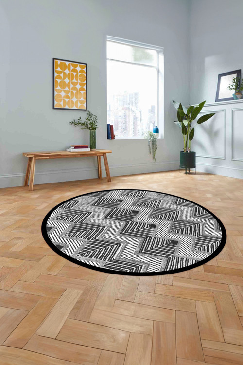 Baskılı Sade Kilim Desenli Yıkanabilir Kaymaz Taban Yuvarlak Mutfak Salon Halısı