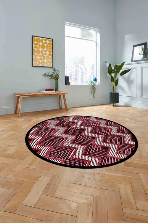 Baskılı Sade Kilim Desenli Yıkanabilir Kaymaz Taban Yuvarlak Mutfak Salon Halısı