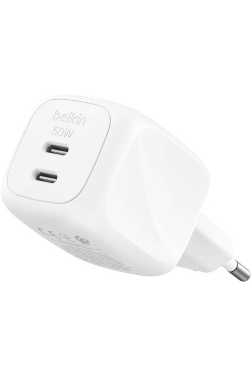 BoostCharge Pro 2 Bağlantı Noktalı USB-C GaN Şarj Cihazı 50 W, 2x USB-C, Beyaz