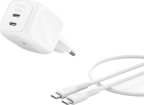 BoostCharge Pro 2 Portlu USB-C GaN Şarj Cihazı 50 W, 1M USB-C Kablo Dahil, Beyaz