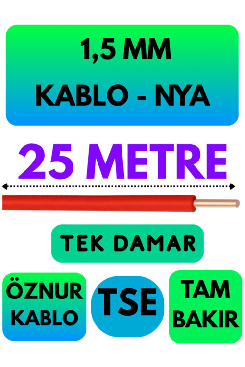 Öznur 1,5 MM NYA Kablo Metre Seçenekli (Kırmızı) 25 METRE