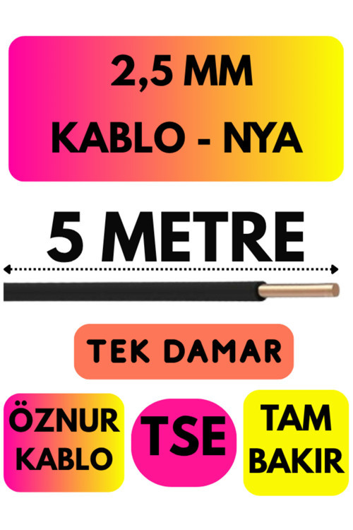 Öznur 2,5 MM NYA Kablo Metre Seçenekli (Siyah) 5 METRE