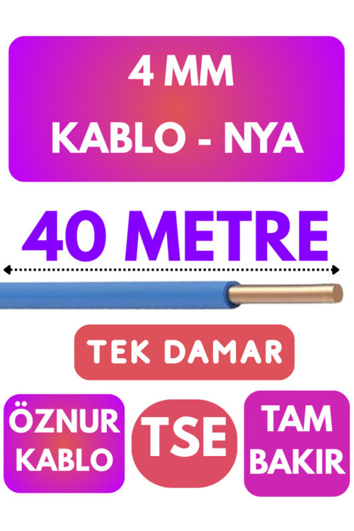 Öznur 4 MM NYA Kablo Metre Seçenekli (Mavi) 40 METRE
