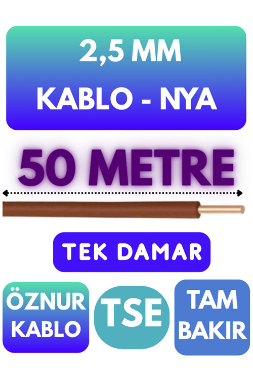 Öznur 2,5 MM NYA Kablo Metre Seçenekli (Kahverengi) 50 METRE