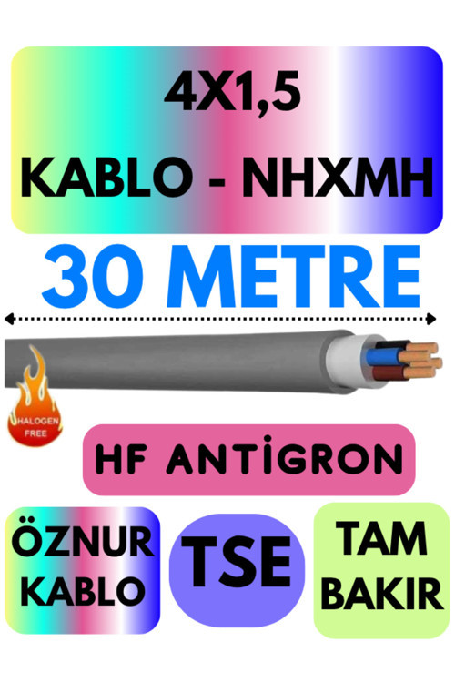 Öznur 4X1,5 NHXMH (ALEV İLETMEZ) Kablo Metre Seçenekli (Gri) 30 METRE