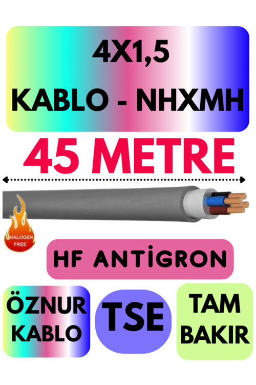 Öznur 4X1,5 NHXMH (ALEV İLETMEZ) Kablo Metre Seçenekli (Gri) 45 METRE