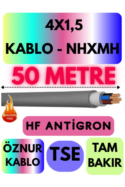 Öznur 4X1,5 NHXMH (ALEV İLETMEZ) Kablo Metre Seçenekli (Gri) 50 METRE