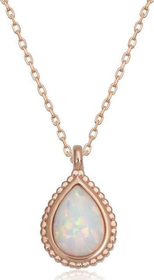 925 Ayar Gümüş Damla Beyaz Opal Taşlı Kadın Gümüş Kolye