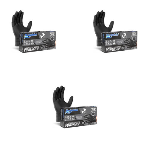 Nitril PowerGrip Ekstra Kalın Elmas Dokulu Eldiven Siyah XL Büyük Boy - 50'li 3 Paket