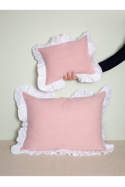 Home Yüzde Yüz Pamuklu Açık Pembe Beyaz Fırfırlı İki Adet 50x70 Yastık Kılıfı Seti
