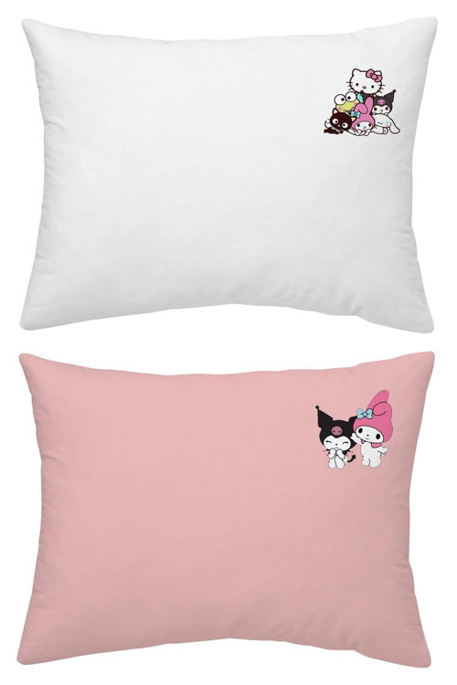 Home Yüzde Yüz Pamuklu Hello Kitty Kuromi Baskılı Beyaz Pembe İki Adet 50x70 Yastık Kılıfı Seti
