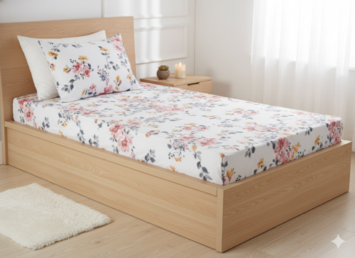 Home %100 pamuklu çiçek desenli 160x200+2*(50x70) cm çift kişilik lastikli çarşaf takımı