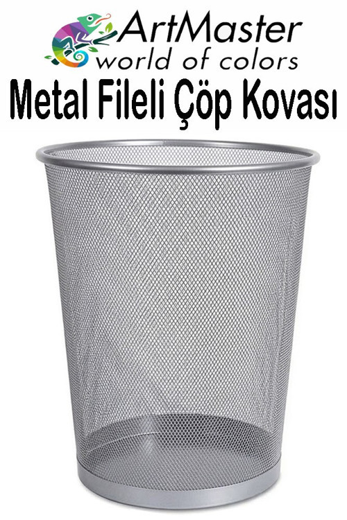 Gümüş Gri Çöp Kovası Paslanmaz Çelik Fileli 1 Adet Ofis Büro Okul Çöp Kovası Metal Delikli Kolay Kullanım