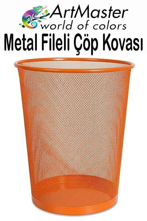 Turuncu Çöp Kovası Paslanmaz Çelik Fileli 1 Adet Ofis Büro Okul Çöp Kovası Metal Delikli Kolay Kullanım