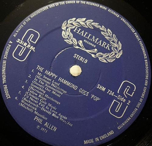 Phil Allen - The Happy Hammond Goes 'Pop' (1971 Hallmark Records - SHM 734) Made in England