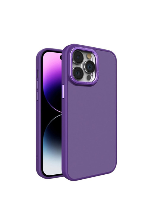 İphone 14 Pro Max İle Uyumlu Köşe Korumalı Buzlu Saydam Metal Koruma Çerçeveli Kamera Korumalı Kılıf