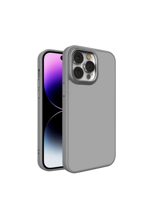 İphone 14 Pro Max İle Uyumlu Köşe Korumalı Buzlu Saydam Metal Koruma Çerçeveli Kamera Korumalı Kılıf