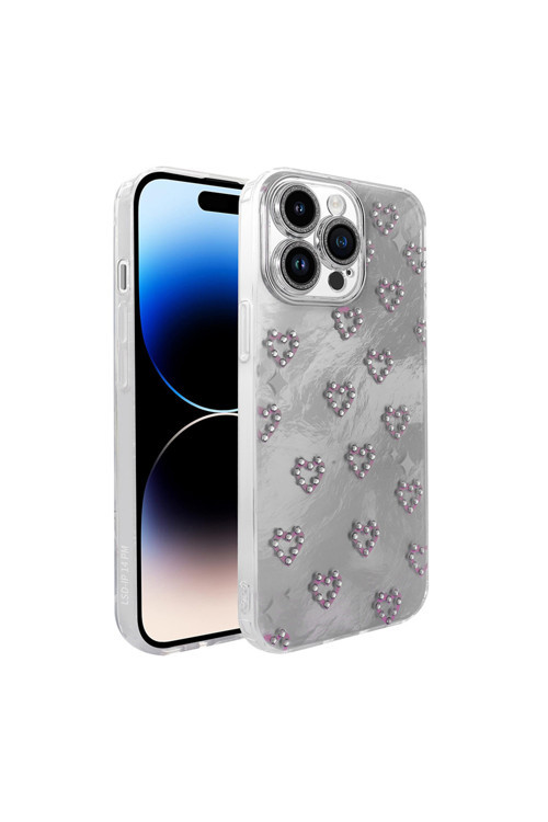 İphone 16 Pro Max İle Uyumlu Figürlü Ponti Silikon Telefon Kılıfı Gümüş Kalp