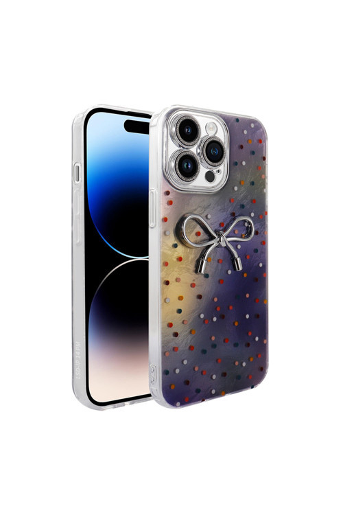 İphone 16 Pro Max İle Uyumlu Figürlü Ponti Silikon Telefon Kılıfı Gökküşağı Kurdele