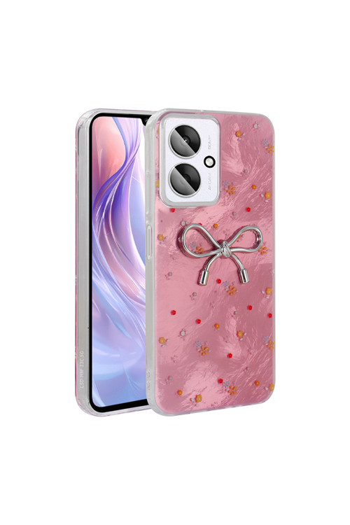 Poco C65 İle Uyumlu Figürlü Ponti Silikon Telefon Kılıfı Pembe Kurdele