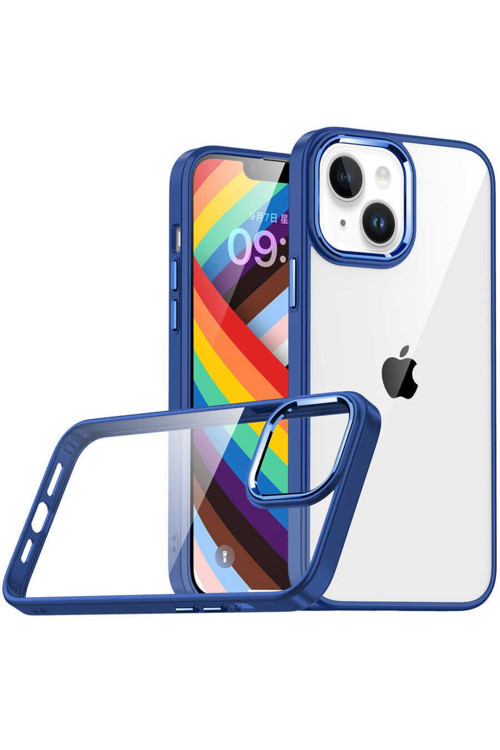 Iphone 14 Plus Ile Uyumlu Kılıf Kontrast Renk Tasarımlı Cynosure Kapak Mavi