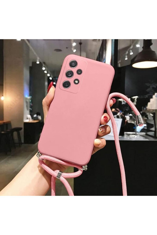 İphone 16 Plus İle Uyumlu İpli Boyun Askılı Silikon Kılıf Kadife İç Yüzeyli Epiphany Kılıf Pembe