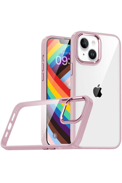 Iphone 14 Plus Ile Uyumlu Kılıf Kontrast Renk Tasarımlı Cynosure Kapak Rosegold