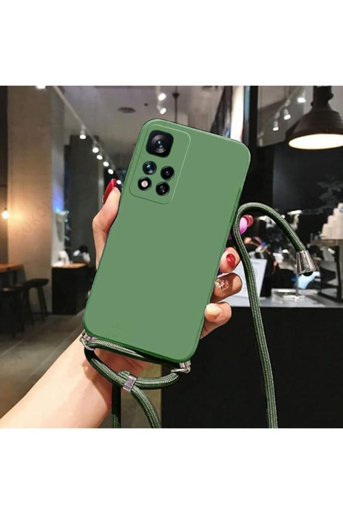 İphone 16 Plus İle Uyumlu İpli Boyun Askılı Silikon Kılıf Kadife İç Yüzeyli Epiphany Kılıf Yeşil