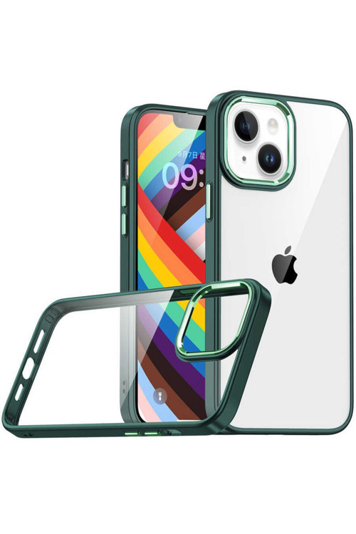Iphone 14 Plus Ile Uyumlu Kılıf Kontrast Renk Tasarımlı Cynosure Kapak Yeşil