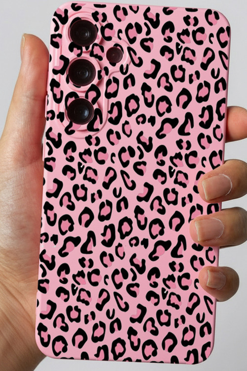 Galaxy A55 İle Uyumlu Yüksek Kalite Özel Tasarım Kadife İç Yüzey Lansman Silikon Kılıf-Pembe Leopar