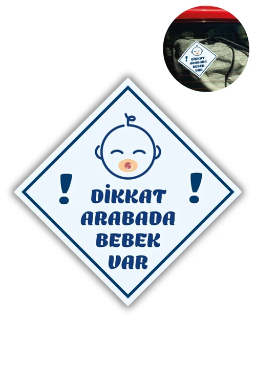 "DİKKAT ARABADA ERKEK BEBEK VAR - EMZİKLİ" Uyarı Stickerı | Araba Camı İçin 10x10 cm Etiket