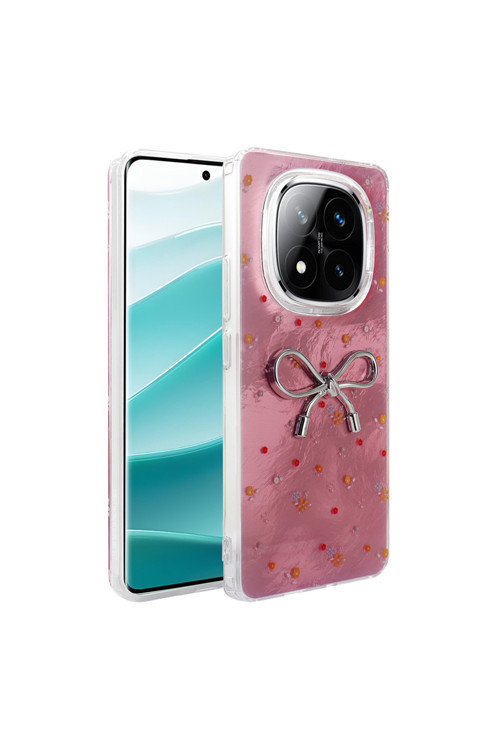 Poco X7 İle Uyumlu Figürlü Ponti Silikon Telefon Kılıfı Pembe Kurdele