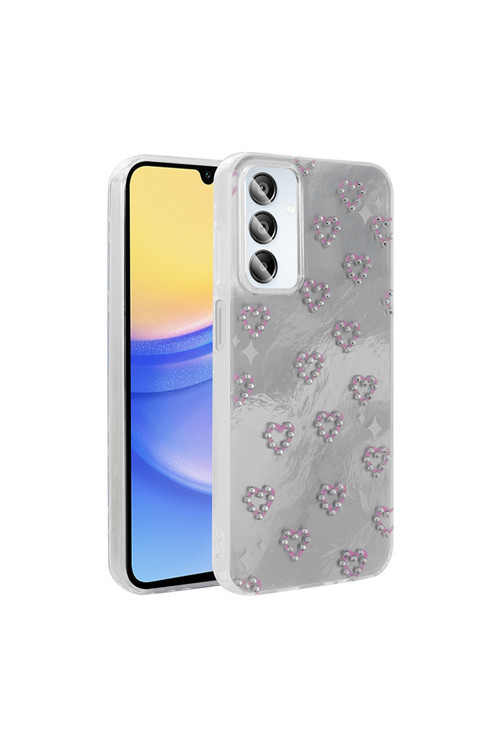 Galaxy A35/A55 İle Uyumlu Figürlü Ponti Silikon Telefon Kılıfı Gümüş Kalp