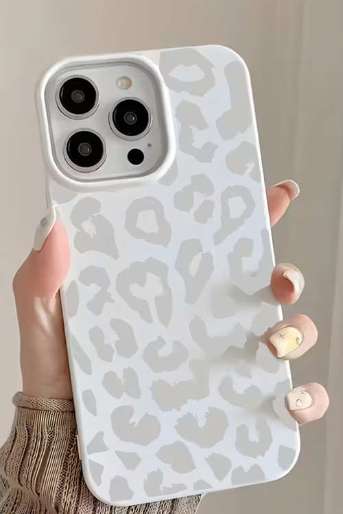 İphone 15 Pro İle Uyumlu Özel Tasarım Yüksek Kalite İçi Kadife Silikon Telefon Kılıfı-Beyaz Leopar
