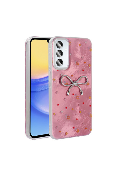 Galaxy S24 Fe İle Uyumlu Figürlü Ponti Silikon Telefon Kılıfı Pembe Kurdele