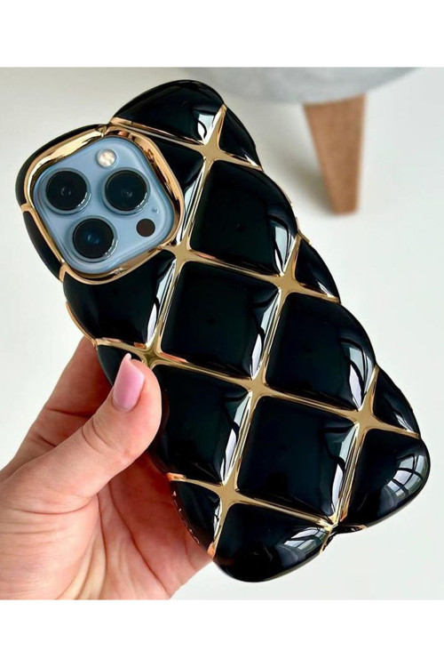 İphone 11 İle Uyumlu Kılıf Shimmeringprism Parlak Baklava Desenli Silikon Siyah Arka Kapak