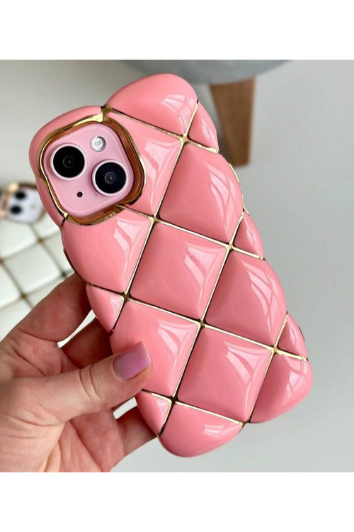 İphone 11 İle Uyumlu Kılıf Shimmeringprism Parlak Baklava Desenli Silikon Pembe Arka Kapak
