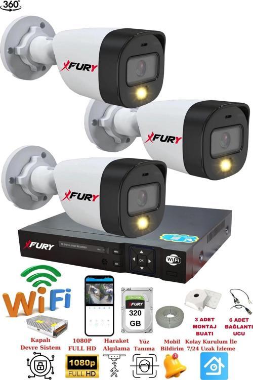 3 Kameralı 1080P 2Mp Görüntü Gece Renkli Full Hd Ultra Led Gece Renkli Güvenlik Kamerası Seti 320GB